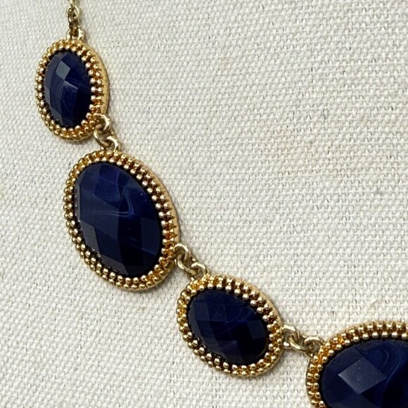 Monet Georgian Collet‎ Necklace Blue Faceted Anna Wintour Gold-Tone Marked - Picture 4 of 8